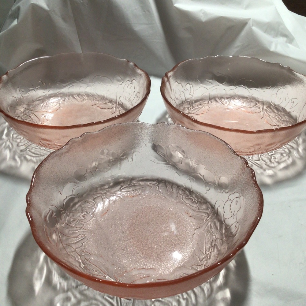 3 Vintage Arcoroc France Rosa Pink Rosaline Glass Cereal Soup Salad Bowl 6"